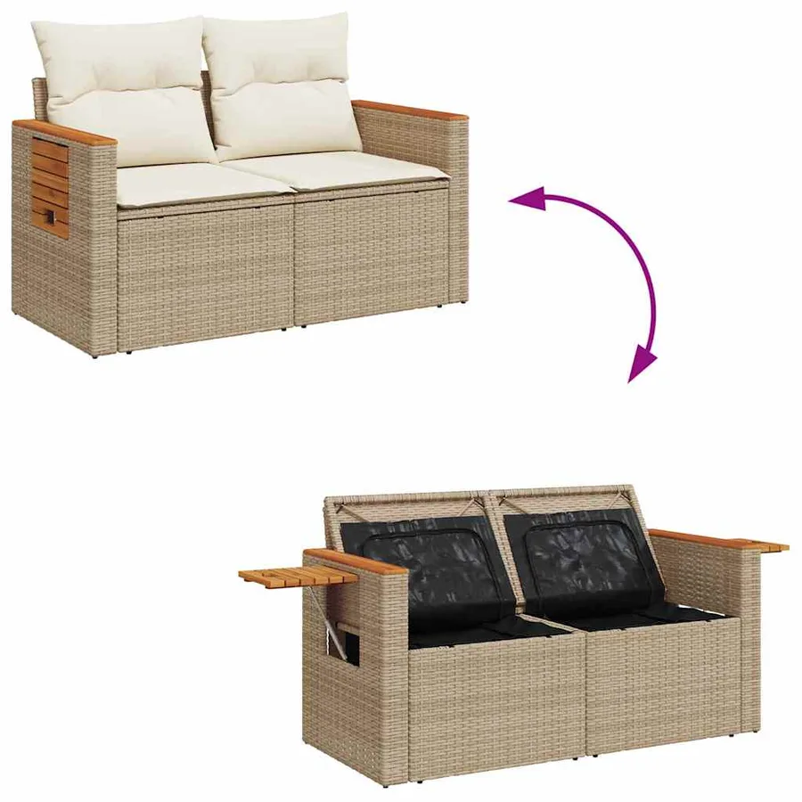 Ensemble de canapé de jardin 9 pcs Beige et crème polyrotin - 12
