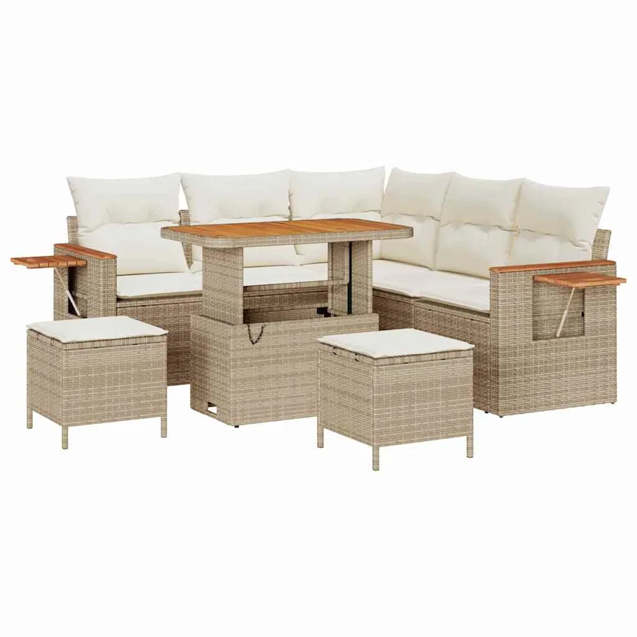 Ensemble de canapé de jardin 9 pcs Beige et crème polyrotin - 2