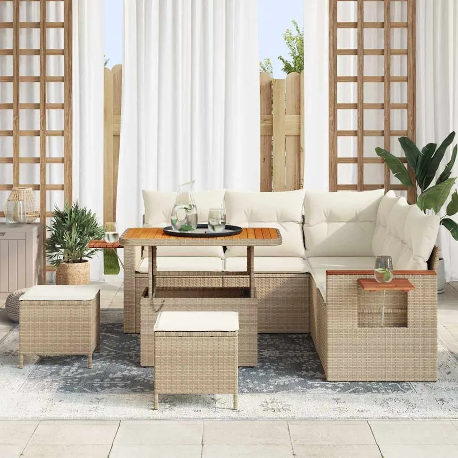 Ensemble de canapé de jardin 9 pcs Beige et crème polyrotin - 3