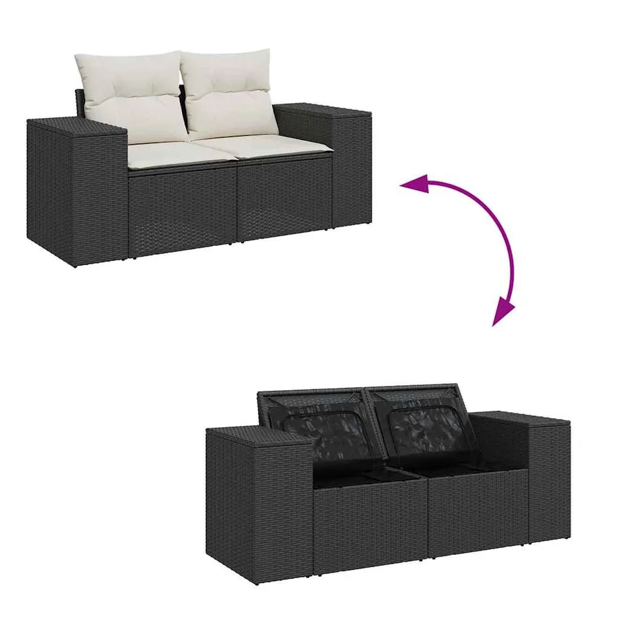 Ensemble de canapé de jardin 9 pcs Noir et Crème polyrotin - 12