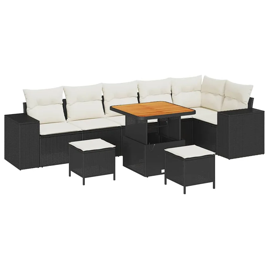 Ensemble de canapé de jardin 9 pcs Noir et Crème polyrotin - 2
