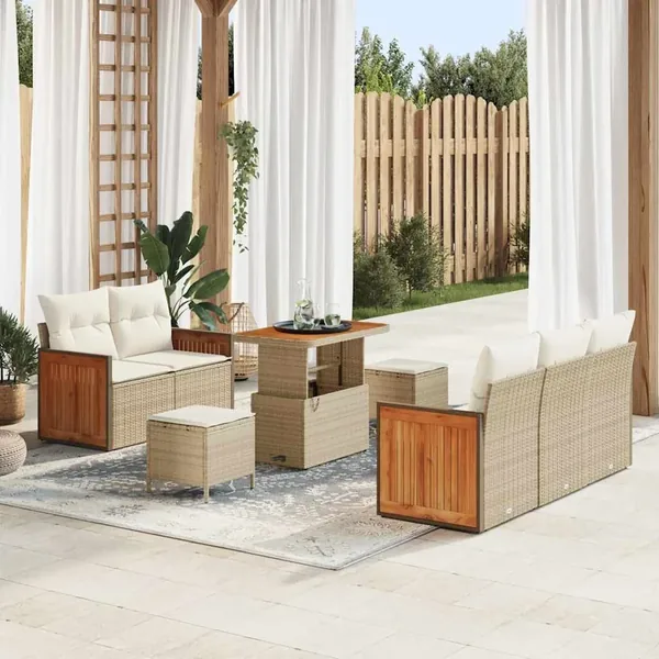 Ensemble de canapé de jardin 10 pcs Beige et crème polyrotin