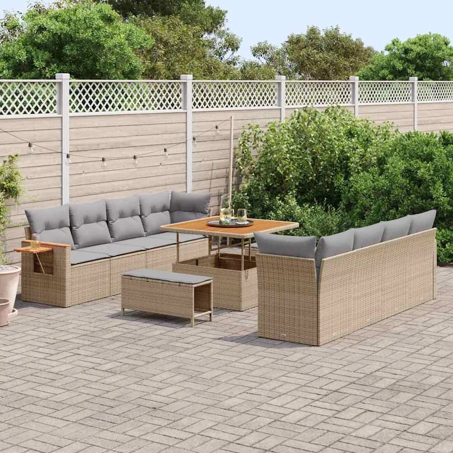 Ensemble de canapé de jardin 12 pcs Beige et Gris clair - 3