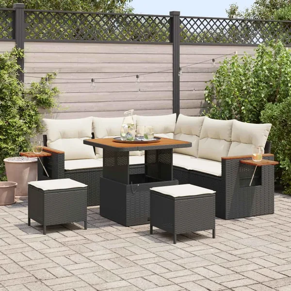 Ensemble de canapé de jardin 8 pcs Noir polyrotin