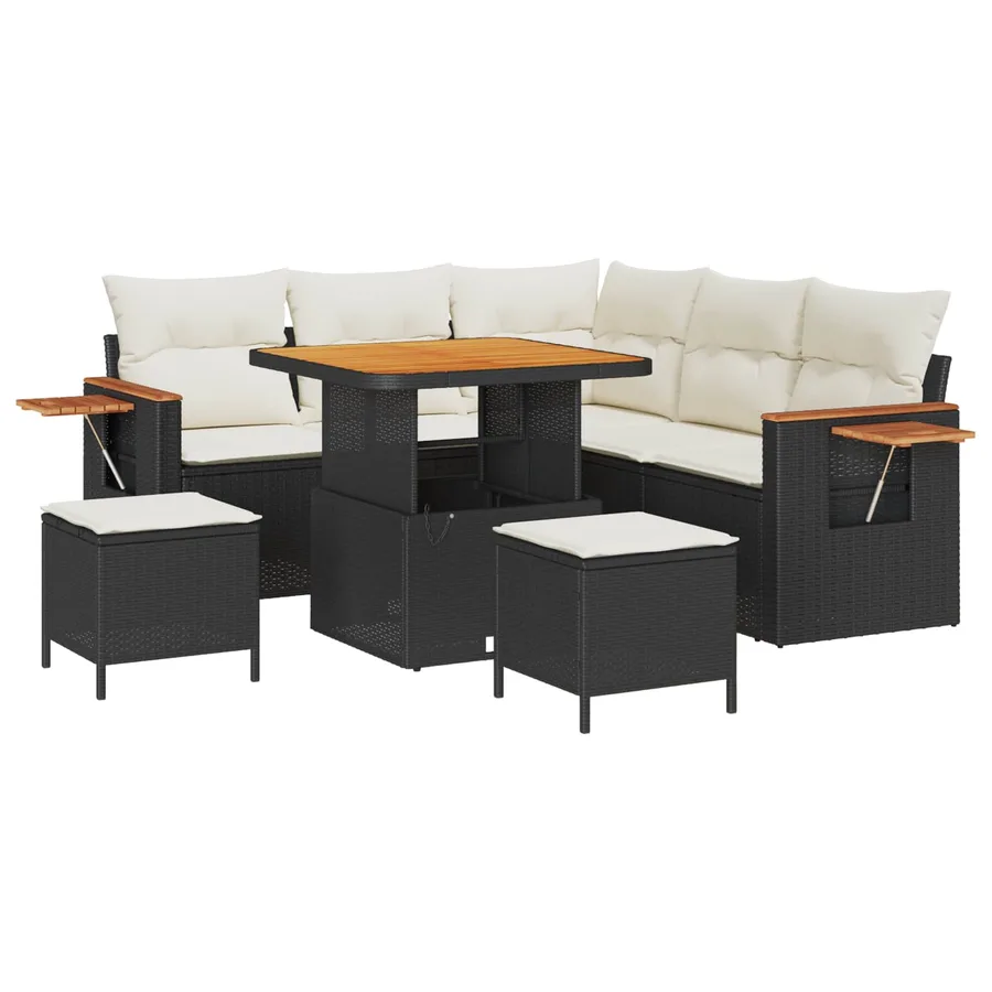 Ensemble de canapé de jardin 8 pcs Noir polyrotin - 2