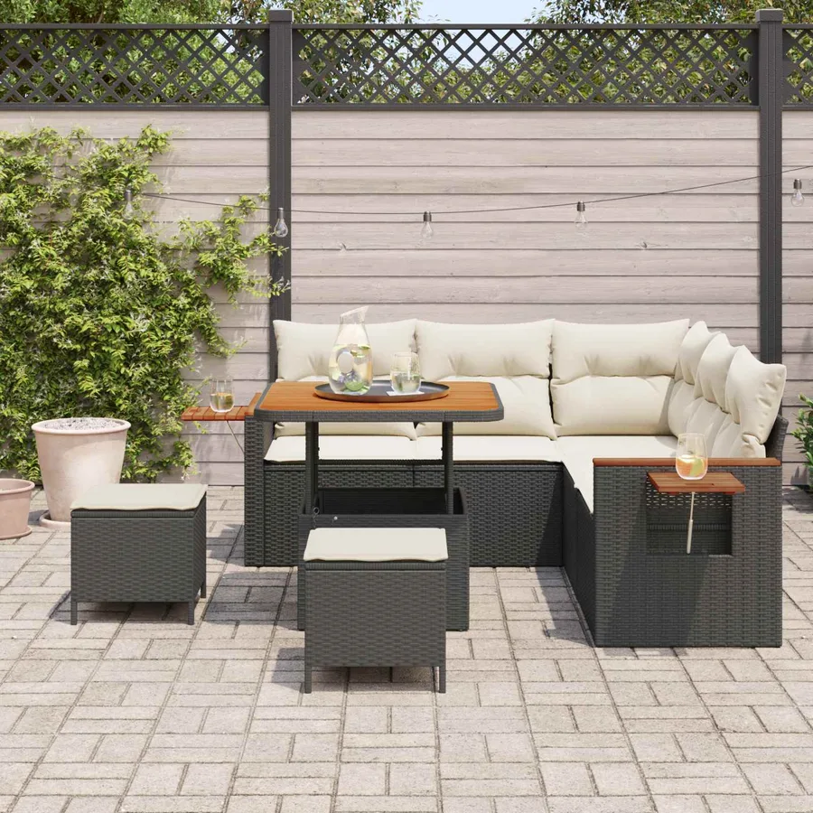 Ensemble de canapé de jardin 8 pcs Noir polyrotin - 3