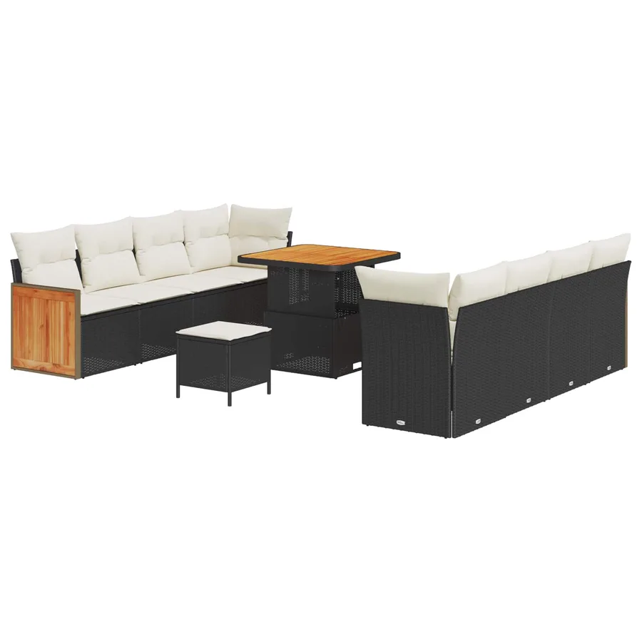 Ensemble de canapé de jardin avec coussin 11 pcs Noir et Crème - 2