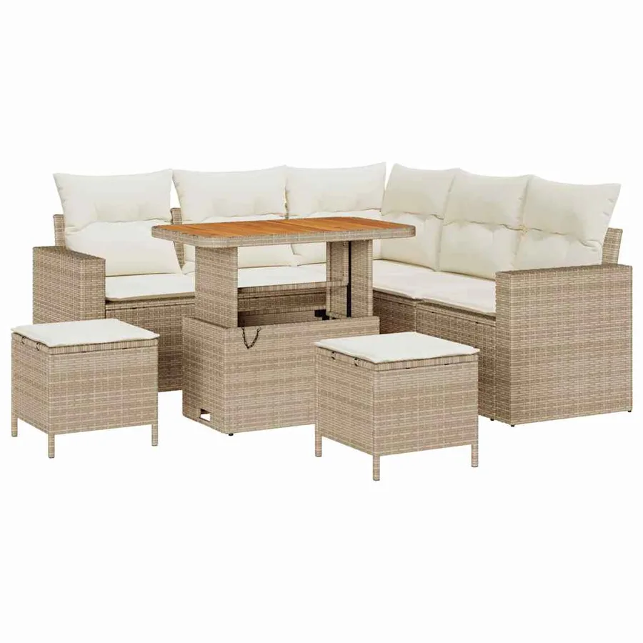 Ensemble de canapé de jardin 9 pcs Beige et crème polyrotin - 2