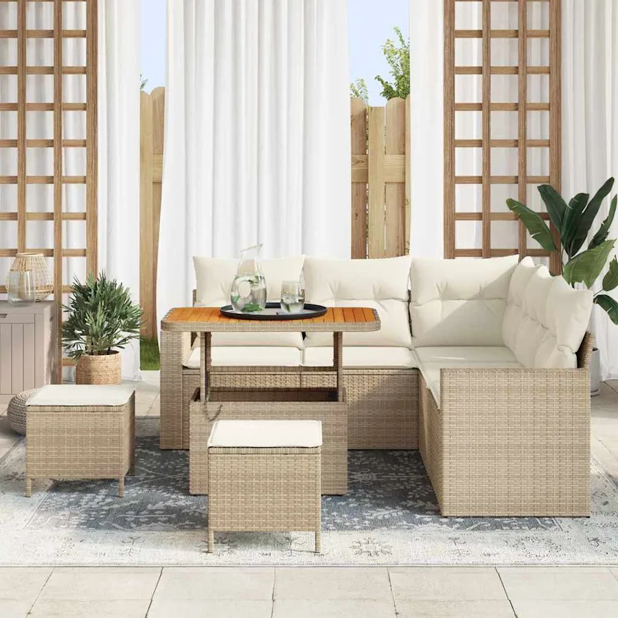 Ensemble de canapé de jardin 9 pcs Beige et crème polyrotin - 3