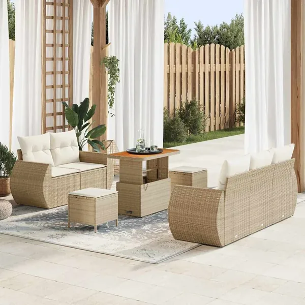 Ensemble de canapé de jardin 8 pcs Beige et crème polyrotin