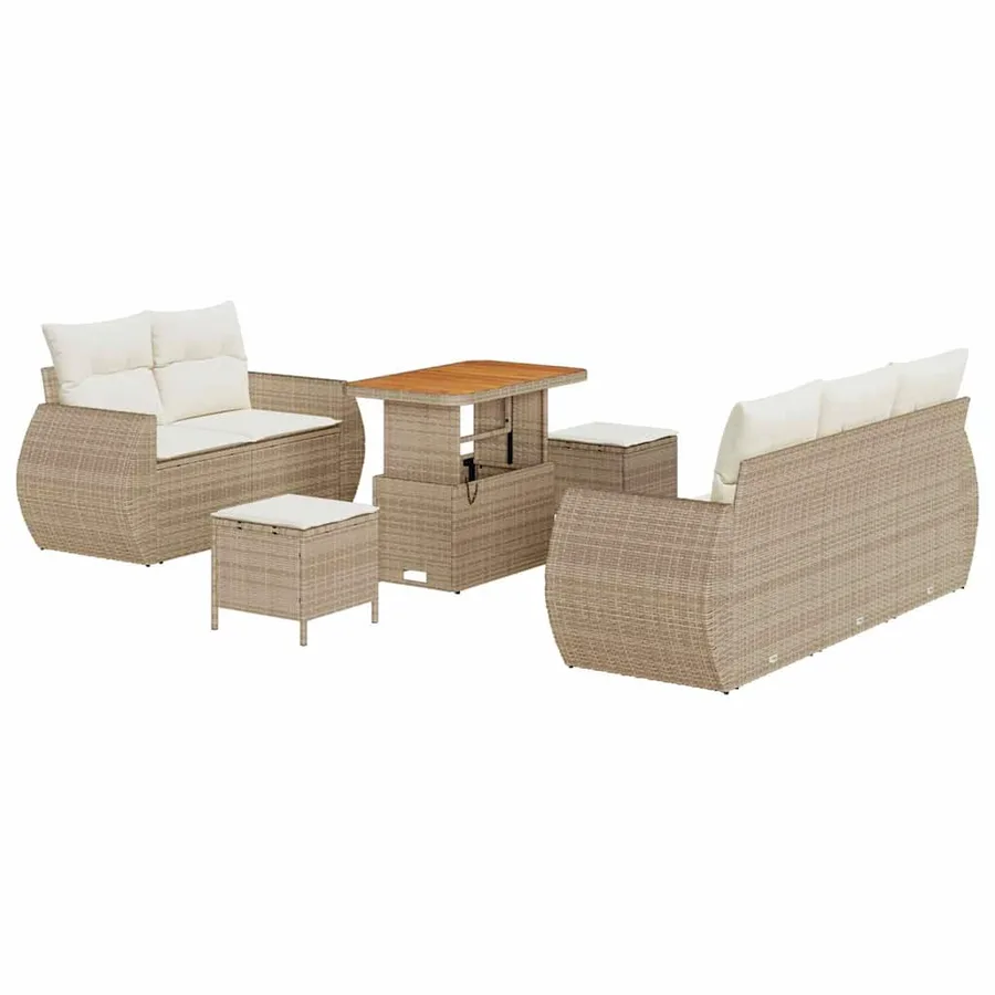 Ensemble de canapé de jardin 8 pcs Beige et crème polyrotin - 2