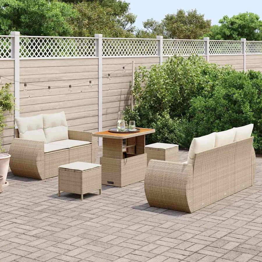 Ensemble de canapé de jardin 8 pcs Beige et crème polyrotin - 3