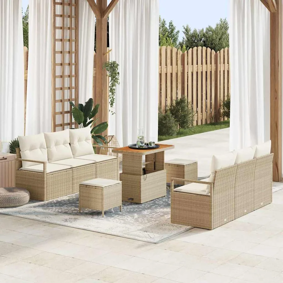 Ensemble de canapé de jardin 9 pcs Beige Poly rotin