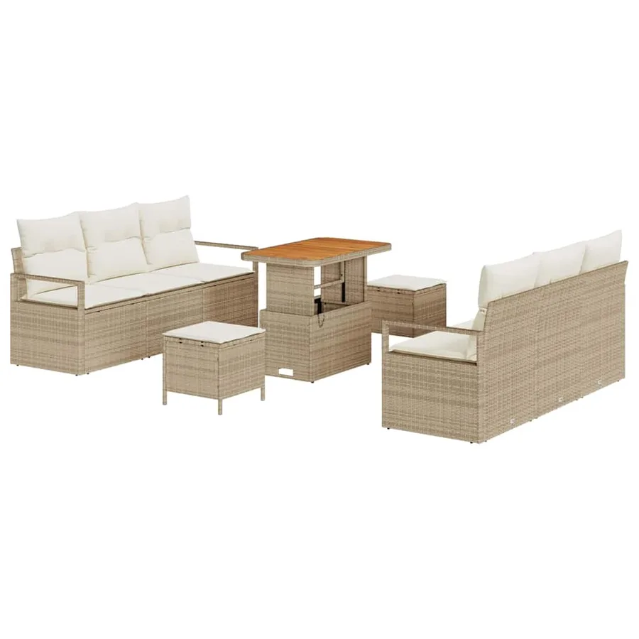 Ensemble de canapé de jardin 9 pcs Beige Poly rotin - 2