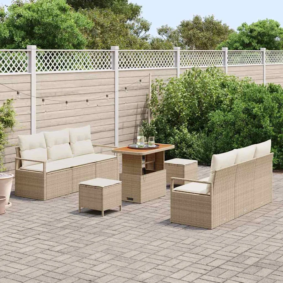 Ensemble de canapé de jardin 9 pcs Beige Poly rotin - 3