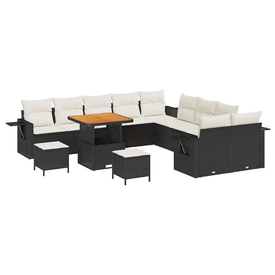 Ensemble de canapé de jardin avec coussin 13 pcs Noir polyrotin - 2