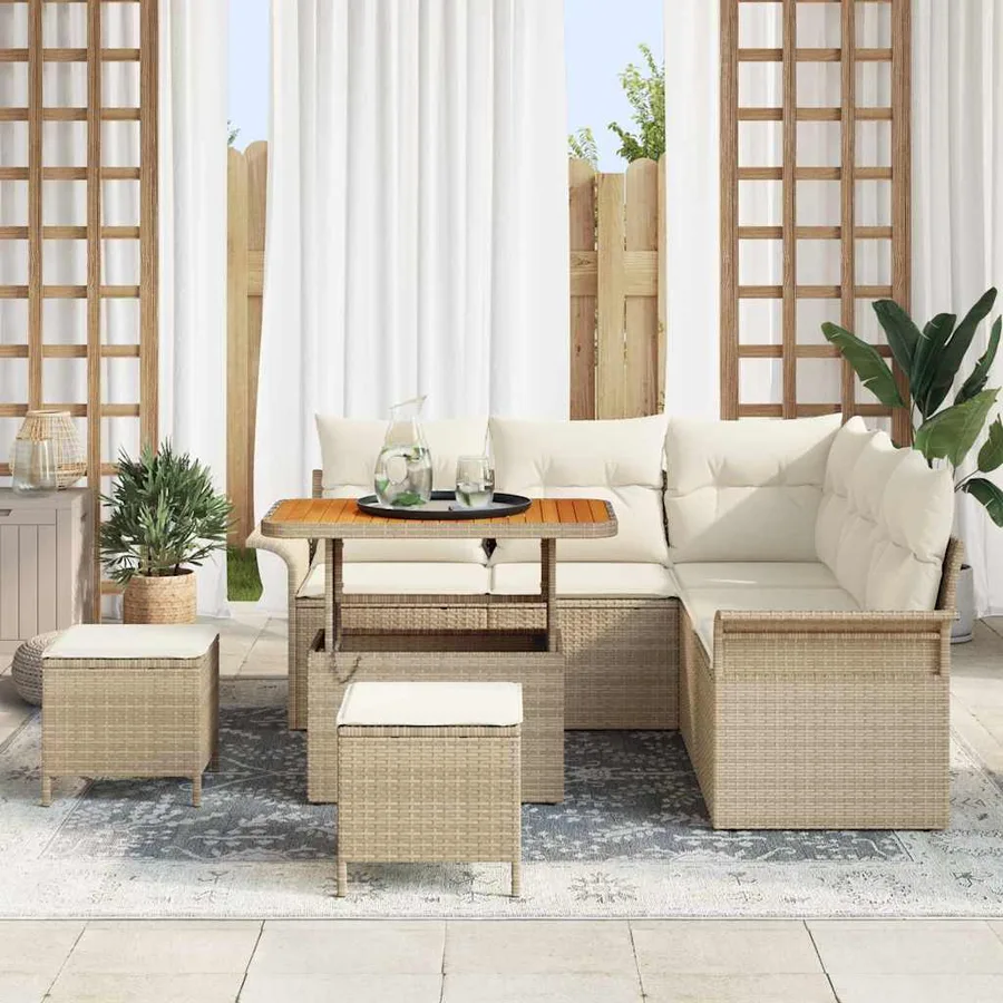 Ensemble de canapé de jardin avec coussin 8 pcs Beige et crème - 3