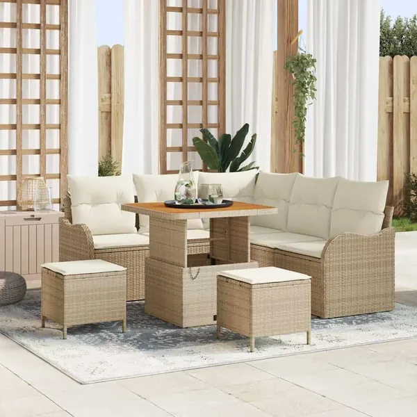 Ensemble de canapé de jardin avec coussin 8 pcs Beige et crème