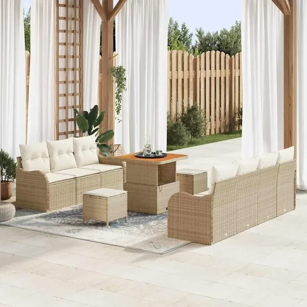 Ensemble de canapé de jardin avec coussin 10 pcs Beige et crème
