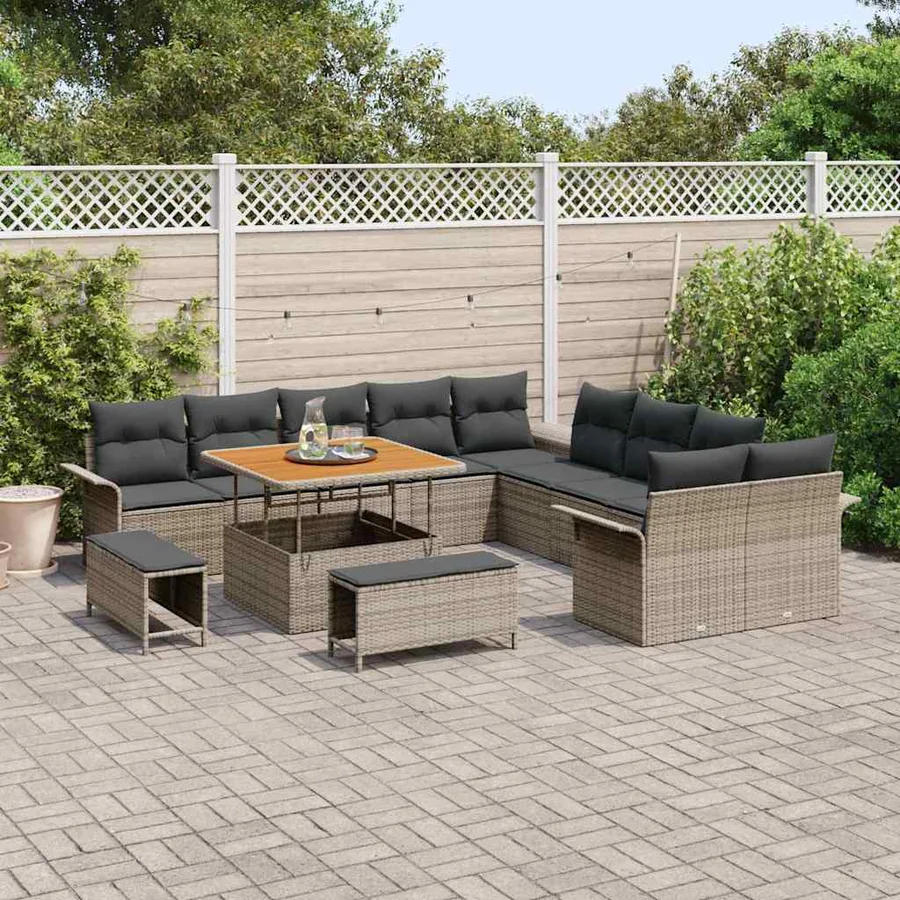 Ensemble de canapé de jardin avec coussin 13 pcs Gris polyrotin - 3