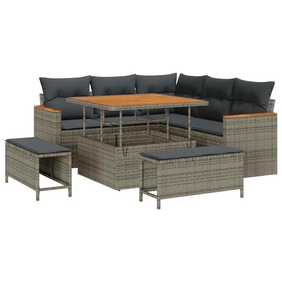 Ensemble de canapé de jardin avec coussin 8 pcs Gris Poly rotin - 2
