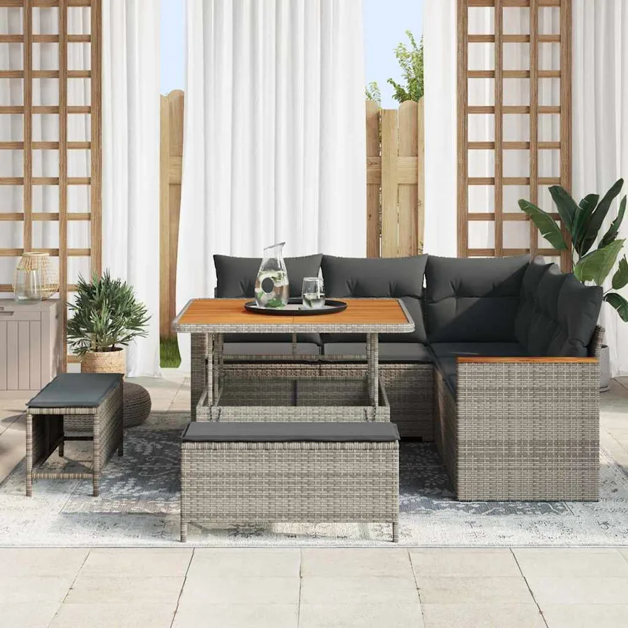 Ensemble de canapé de jardin avec coussin 8 pcs Gris Poly rotin - 3