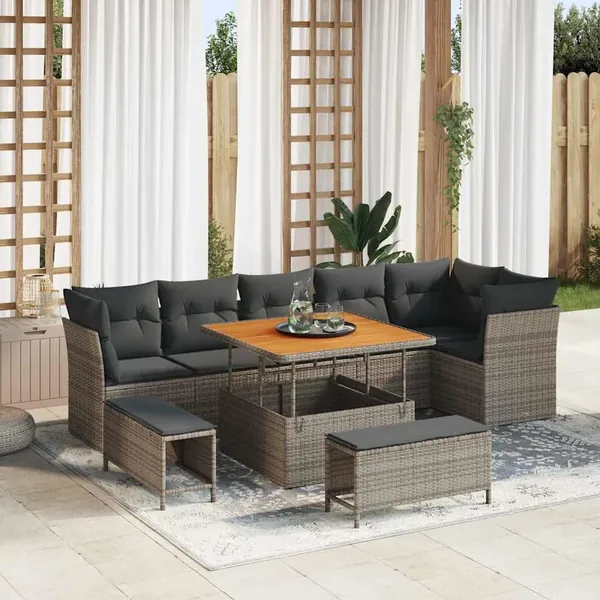 Ensemble de canapé de jardin 9 pcs Gris polyrotin