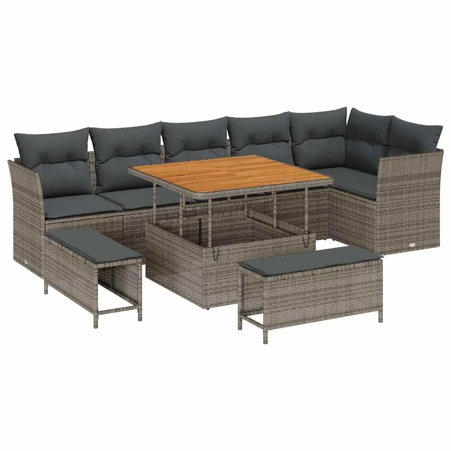 Ensemble de canapé de jardin 9 pcs Gris polyrotin - 2