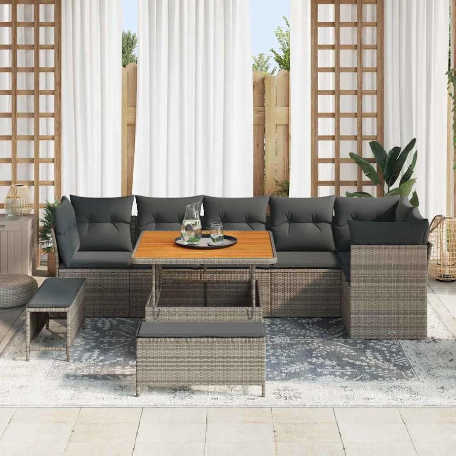 Ensemble de canapé de jardin 9 pcs Gris polyrotin - 3
