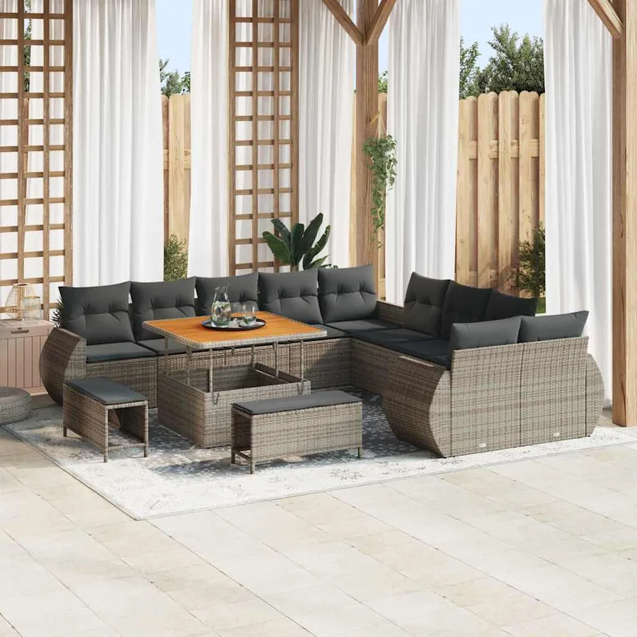 Ensemble de canapé de jardin 13 pcs Gris polyrotin