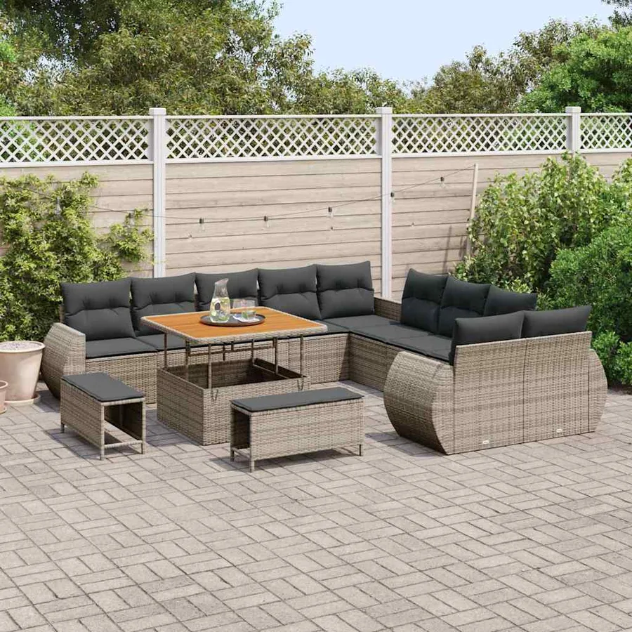 Ensemble de canapé de jardin 13 pcs Gris polyrotin - 3