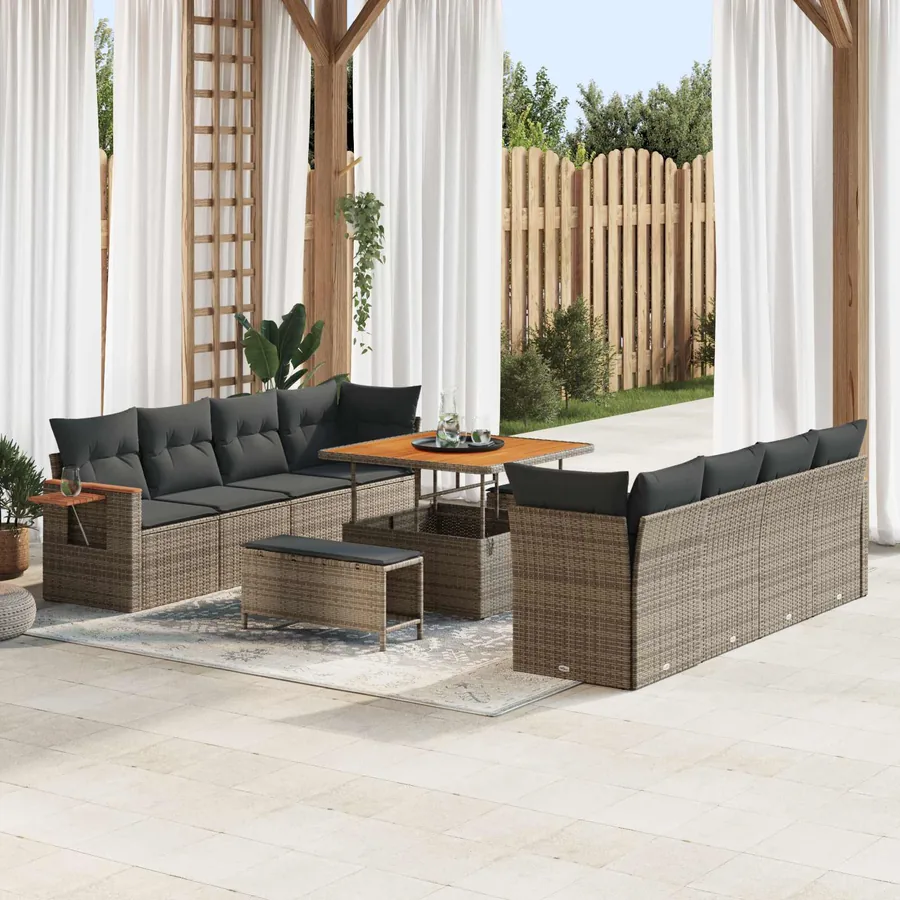 Ensemble de canapé de jardin 11 pcs Gris polyrotin
