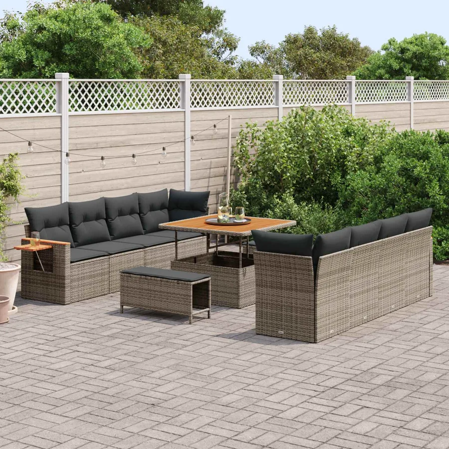 Ensemble de canapé de jardin 11 pcs Gris polyrotin - 3