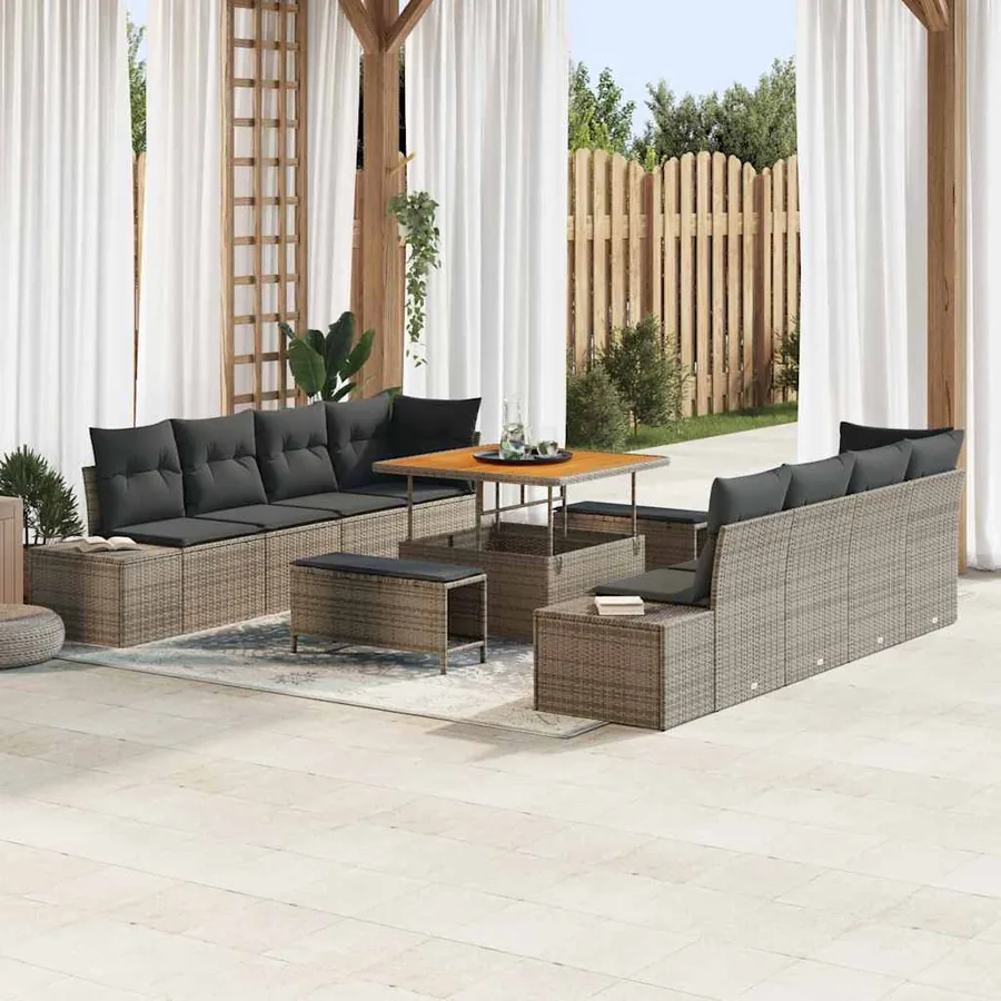 Ensemble de canapé de jardin avec coussin 11 pcs Gris polyrotin