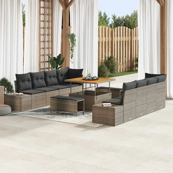 Ensemble de canapé de jardin avec coussin 11 pcs Gris polyrotin