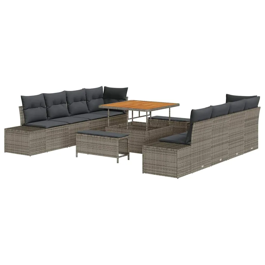 Ensemble de canapé de jardin avec coussin 11 pcs Gris polyrotin - 2