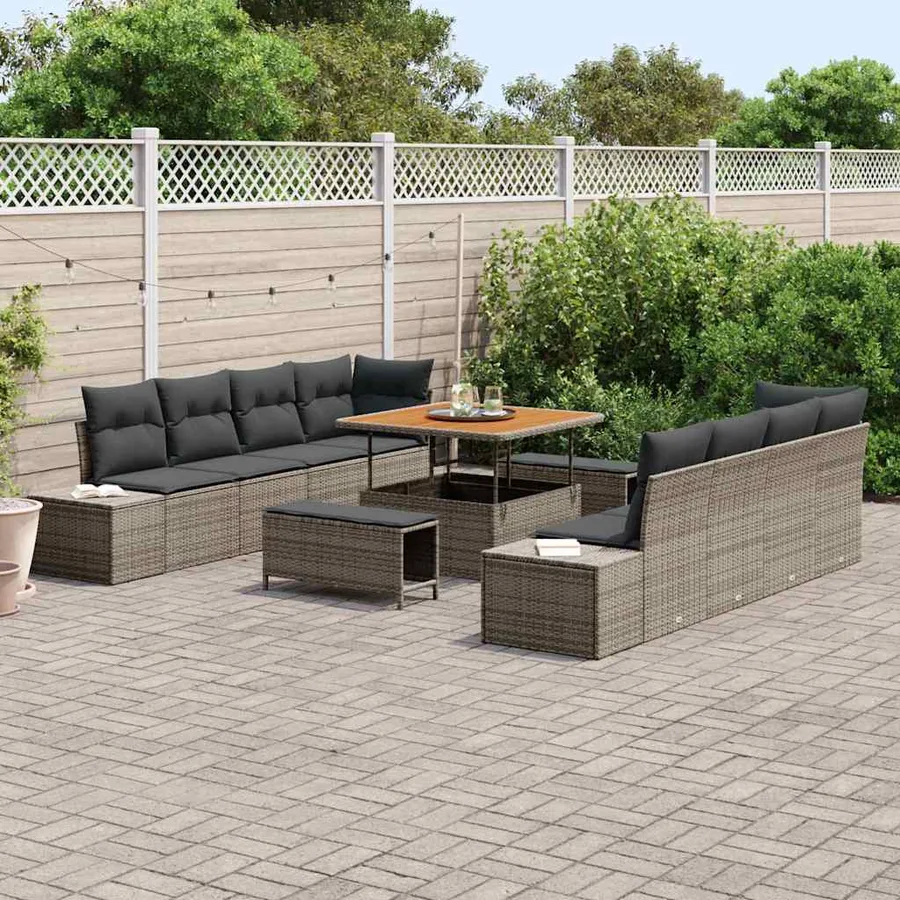 Ensemble de canapé de jardin avec coussin 11 pcs Gris polyrotin - 3