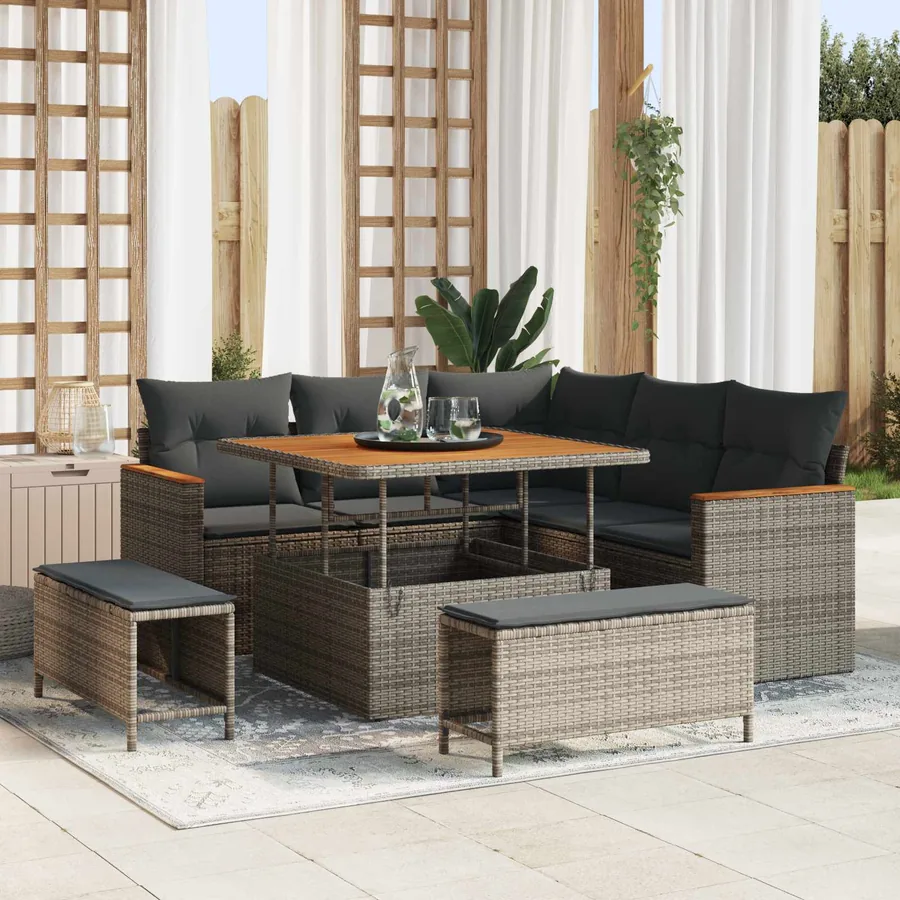 Ensemble de canapé de jardin 8 pcs Gris polyrotin