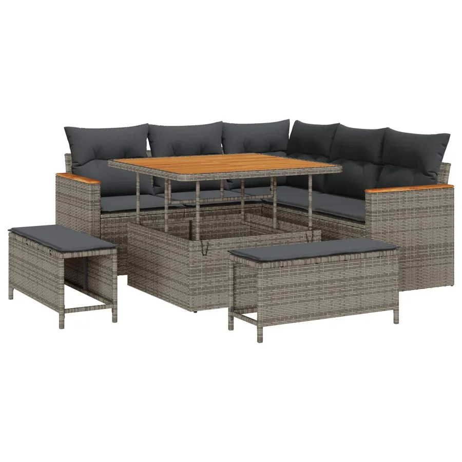 Ensemble de canapé de jardin 8 pcs Gris polyrotin - 2