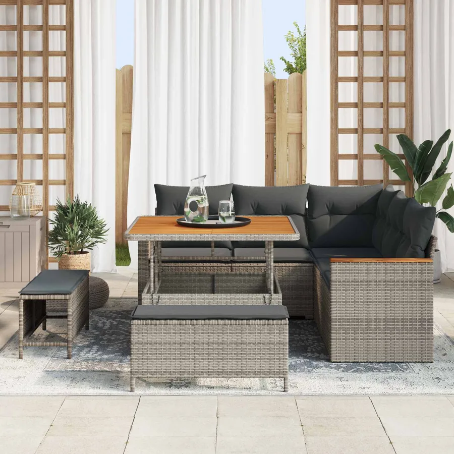 Ensemble de canapé de jardin 8 pcs Gris polyrotin - 3