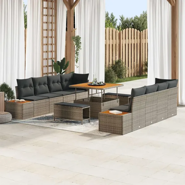Ensemble de canapé de jardin avec coussin 11 pcs Gris