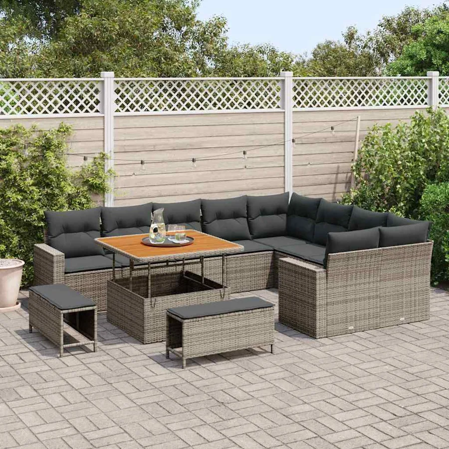 Ensemble de canapé de jardin avec coussin 13 pcs Gris polyrotin - 3