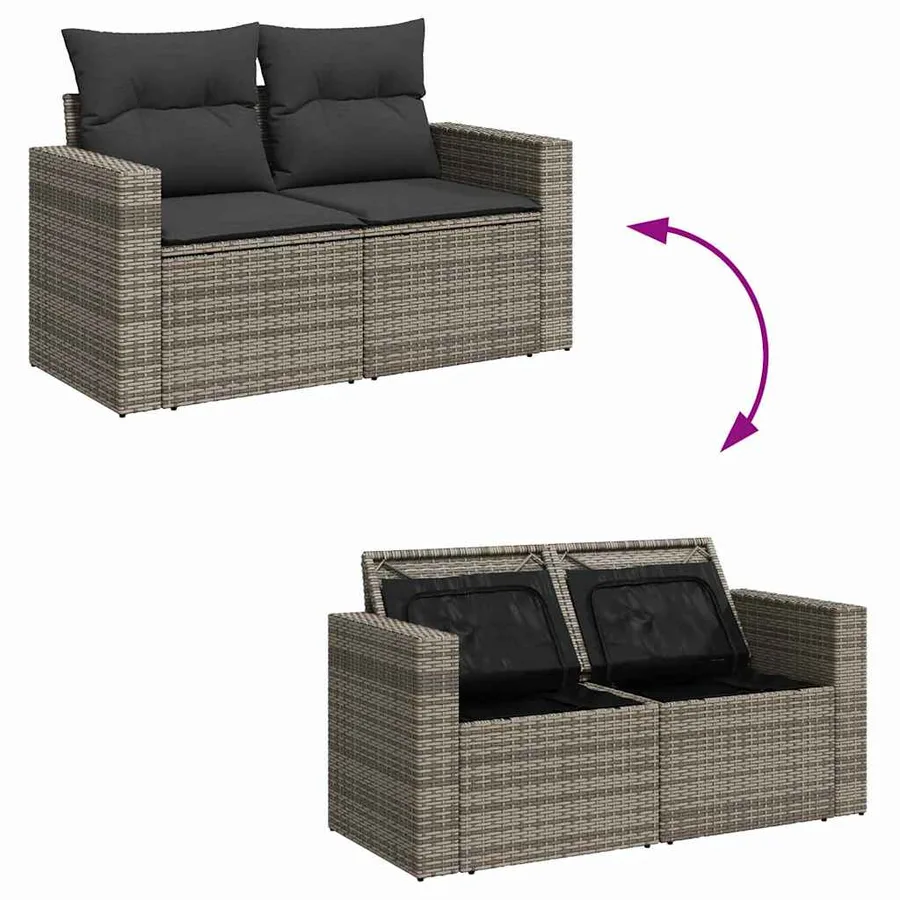Ensemble de canapé de jardin avec coussin 13 pcs Gris polyrotin - 8