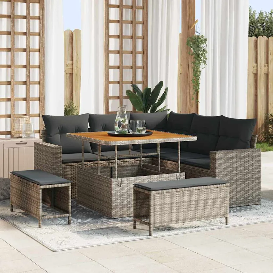 Ensemble de canapé de jardin avec coussin 9 pcs Gris polyrotin