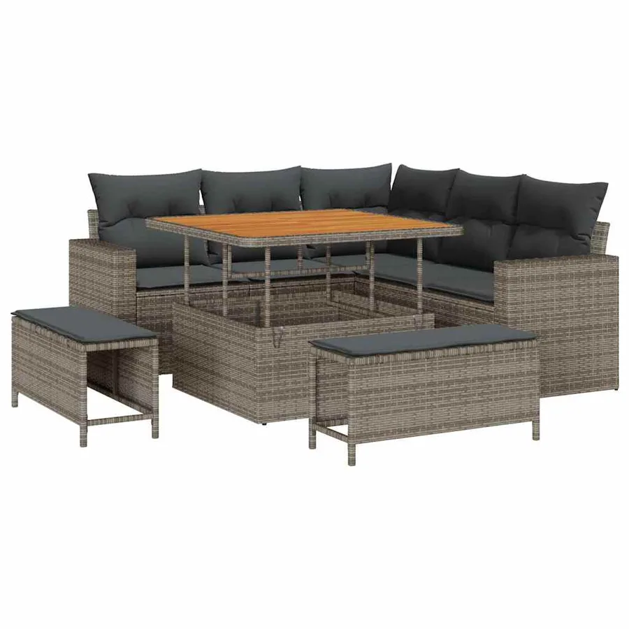 Ensemble de canapé de jardin avec coussin 9 pcs Gris polyrotin - 2