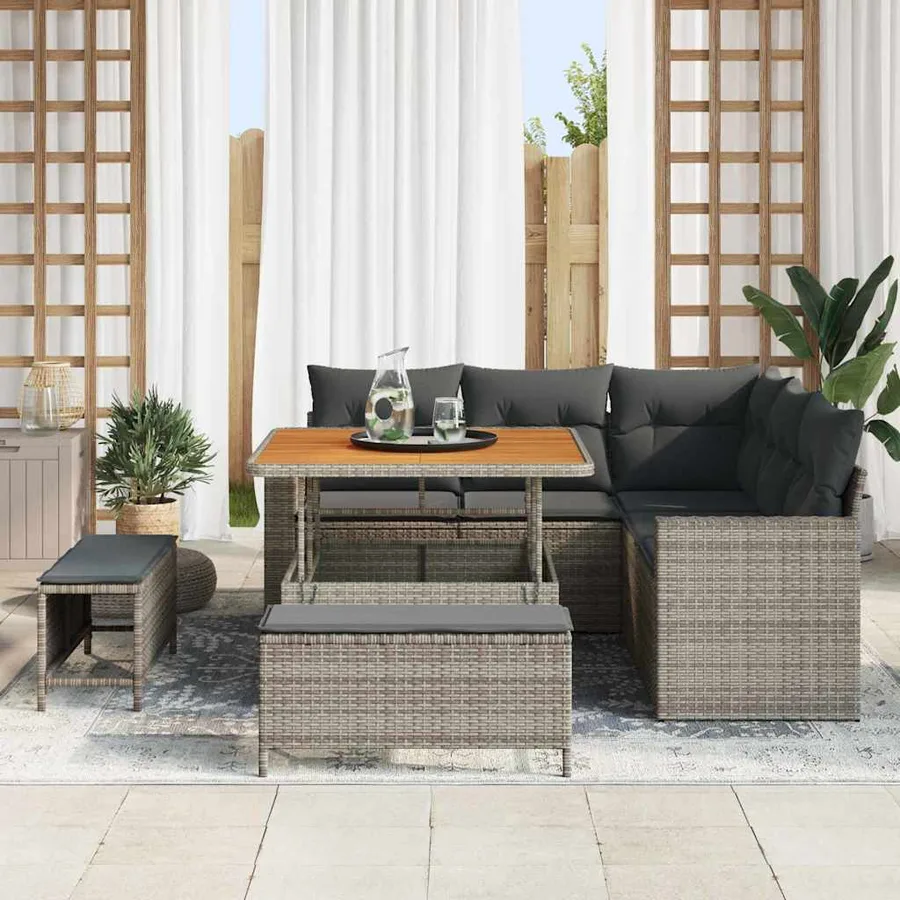 Ensemble de canapé de jardin avec coussin 9 pcs Gris polyrotin - 3