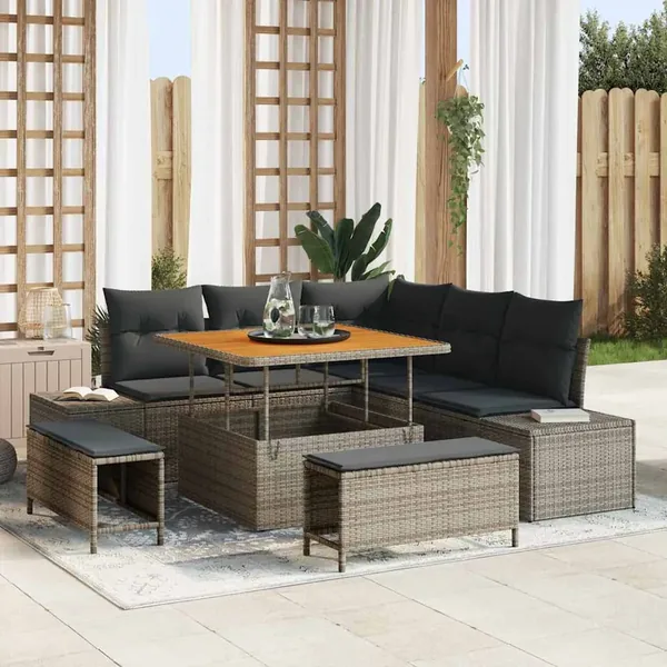 Ensemble de canapé de jardin avec coussin 8 pcs Gris Poly rotin