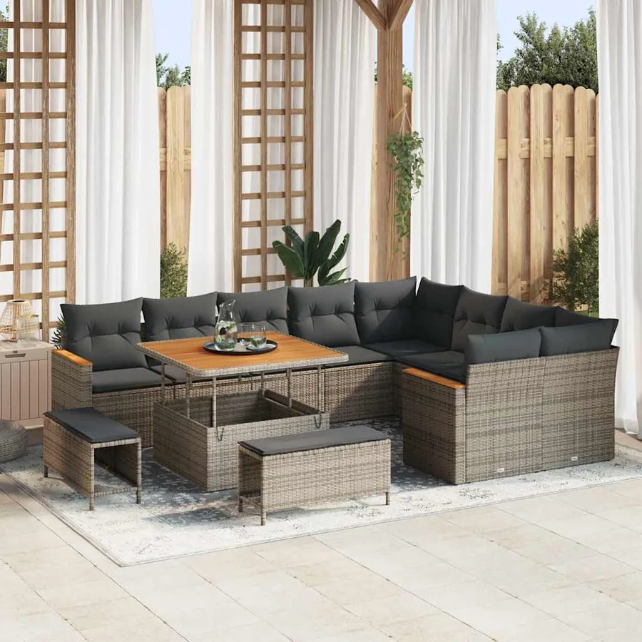 Ensemble de canapé de jardin 12 pcs Gris Poly Rattan