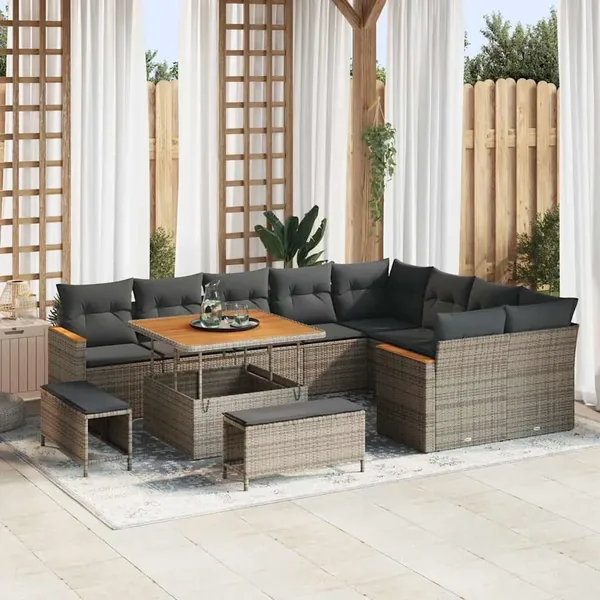 Ensemble de canapé de jardin 12 pcs Gris Poly Rattan