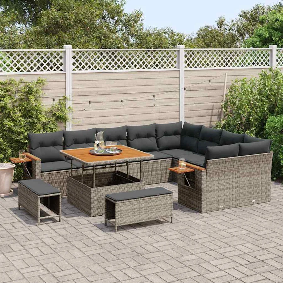 Ensemble de canapé de jardin avec coussin 13 pcs Gris polyrotin - 3